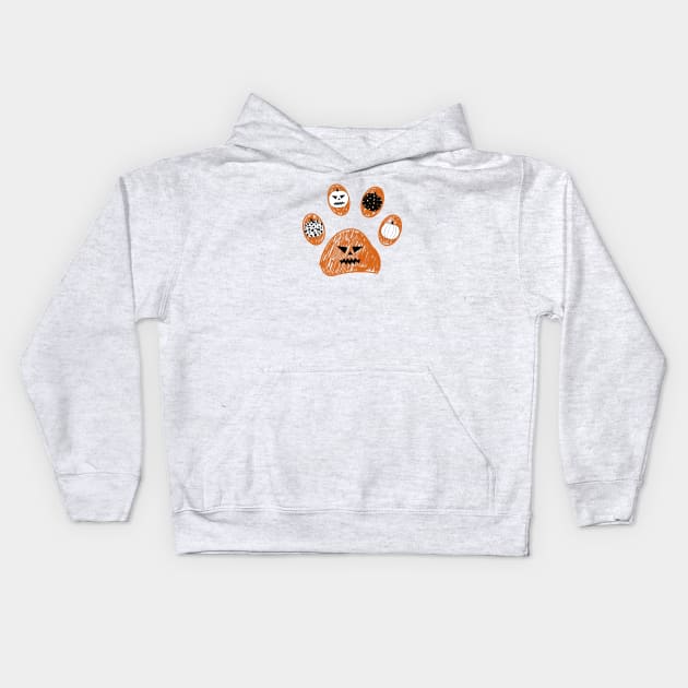 Dooddle paw print with pumpkin Kids Hoodie by GULSENGUNEL